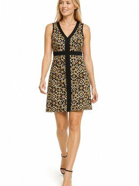 HD in Paris Womens Embroidered Dress Size 4P Black Gold Sleeveless